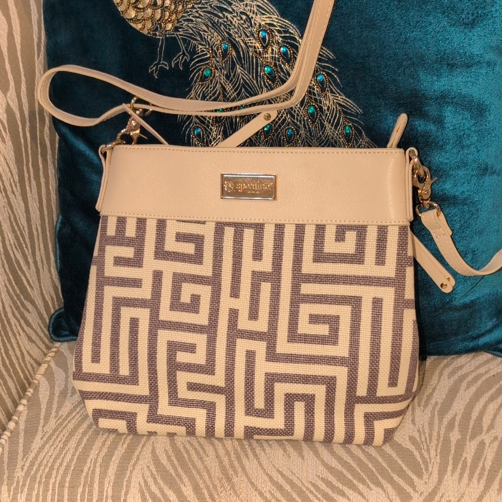 Spartina 449 Geometric Cream and Brown Crossbody Bag